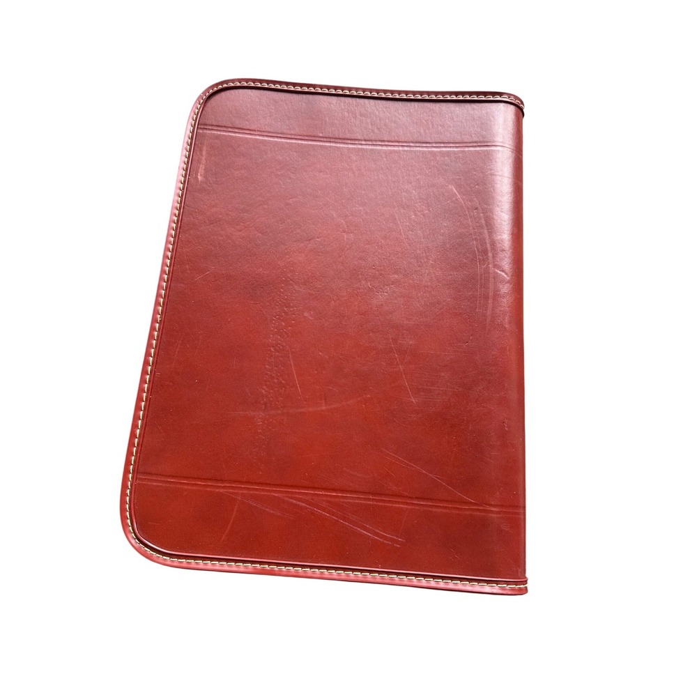 Vintage Leather Portfolio Zippered Document Case Burgundy Split Cowhide 16x12